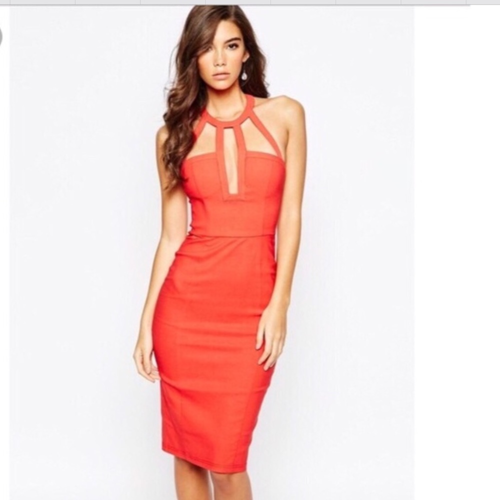 NWT Rare London Coral Bodycon Midi Dress